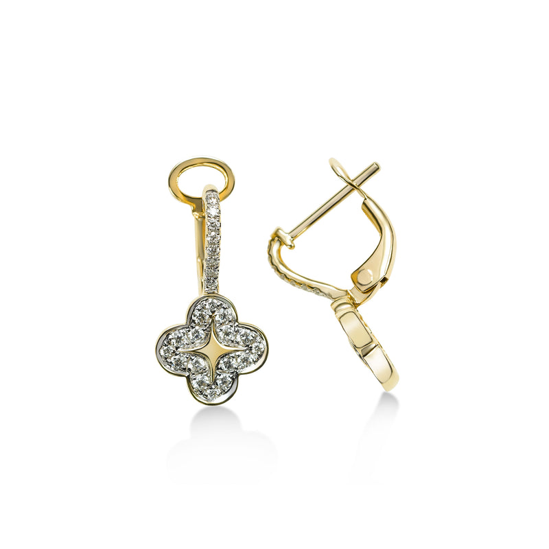 Diamond Clover Drop Earrings, 14K Yellow Gold
