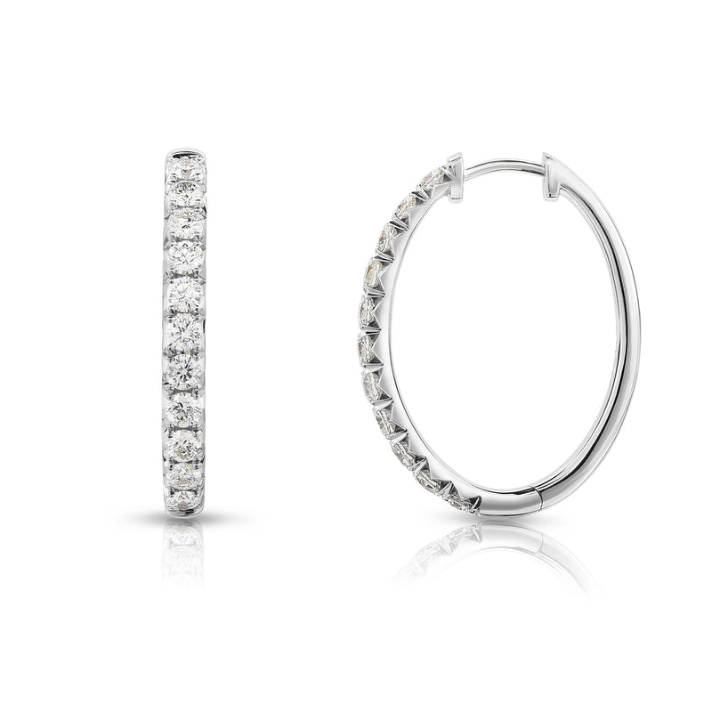 Diamond Hoop Oval Earrings, .97 Carat, 14K White Gold