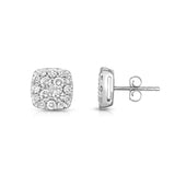 Square Diamond Cluster Earrings, 1.50 Carats, 14K White Gold