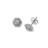 Octagonal Diamond Halo Stud Earrings, 14K White Gold