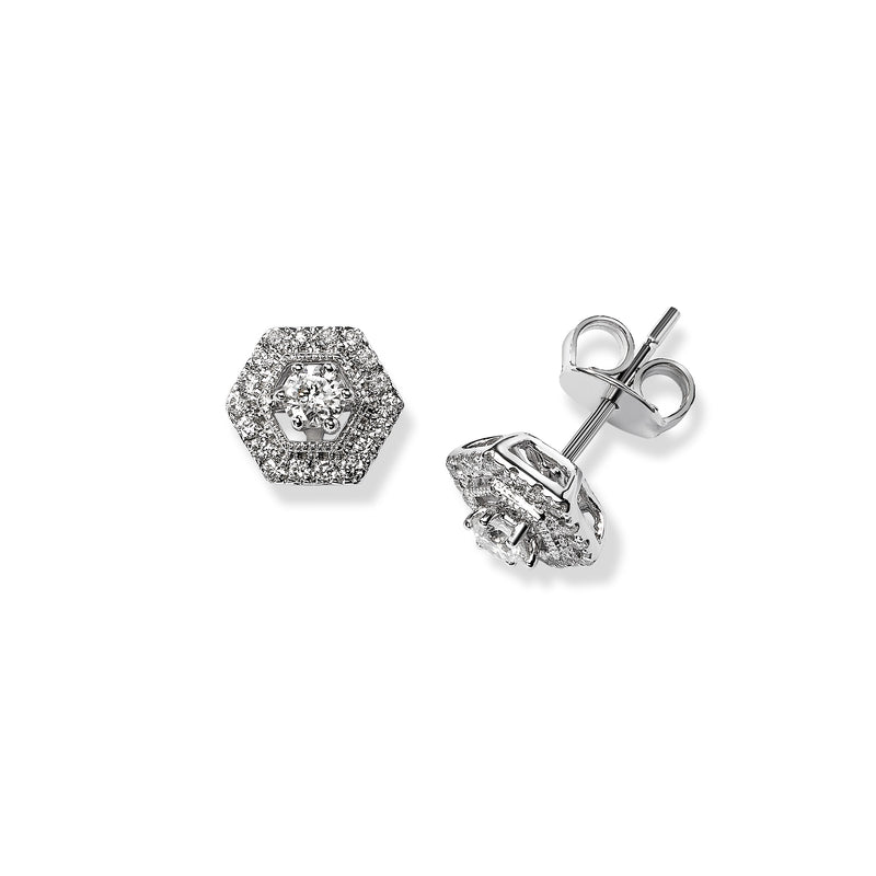 Octagonal Diamond Halo Stud Earrings, 14K White Gold