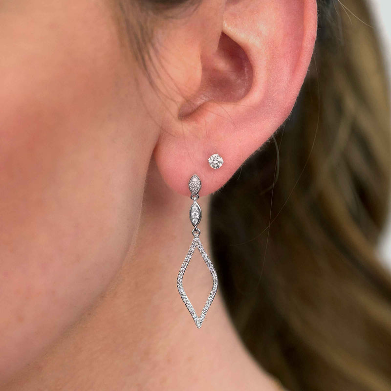 Elegant Marquise Shaped Diamond Dangle Earrings, 14K White Gold