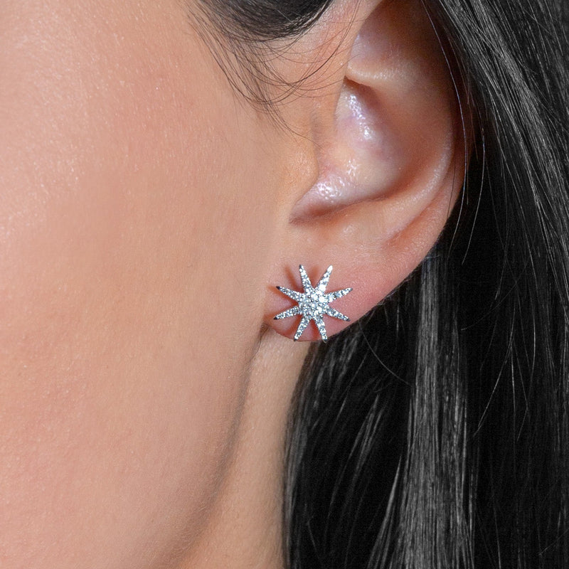 Starburst Diamond Stud Earrings, 14K Yellow Gold