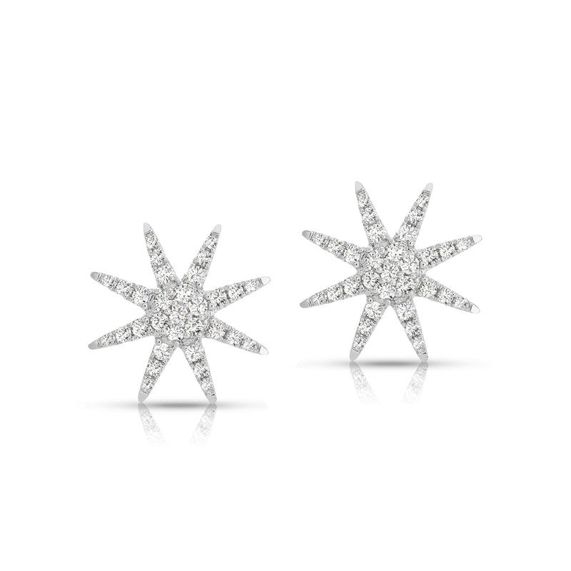 Starburst Diamond Stud Earrings, 14K White Gold