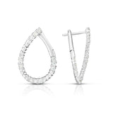 Offset Drop Shape Diamond Hoop Earrings, 14K White Gold