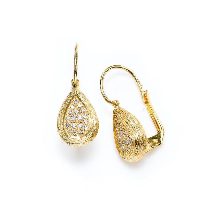 Pear Shape Pavé Diamond Drop Earrings, 14K Yellow Gold