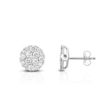 Diamond Cluster Stud Earrings, 1.45 Carats, 14K White Gold