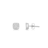 Square Diamond Cluster Stud Earrings, .50 Carat, 14K White Gold