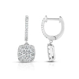Square Diamond Cluster Drop Earrings, 14K White Gold