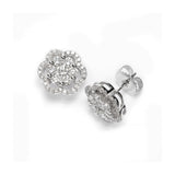 Pavé Diamond Flower Earrings, 14K White Gold