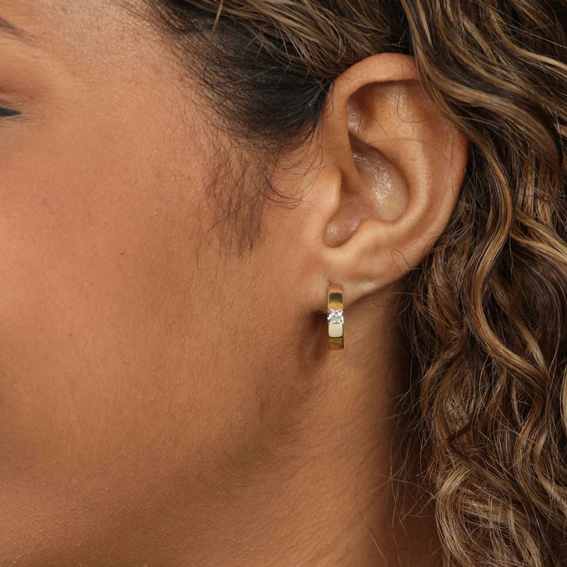 Huggie Hoops with .18 Carat Diamond Accent, 14K Yellow Gold