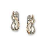 Two Tone Open Design Diamond Hoops, 14 Karat Gold