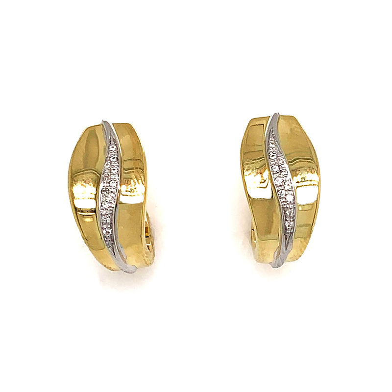 High Polish Hoop Earrings with Diamond Center, 14K Yellow Gold