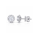 Diamond Stud Earrings With Halo, 1.14 Carat Total, 14K White Gold