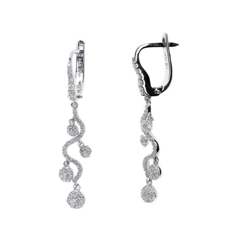 Diamond Cluster Dangle Earrings, 14K White Gold