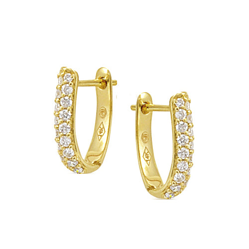 Double Row Diamond Hoop Earrings, 14K Yellow Gold