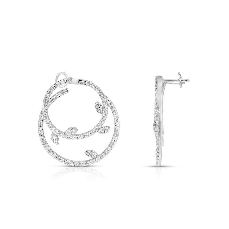 Diamond Overlapping Circles Drop Earrings, 14K White Gold