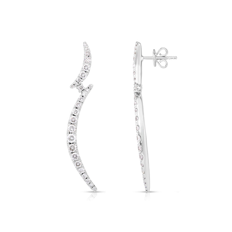 Double Crescent Diamond Earrings, 14K White Gold