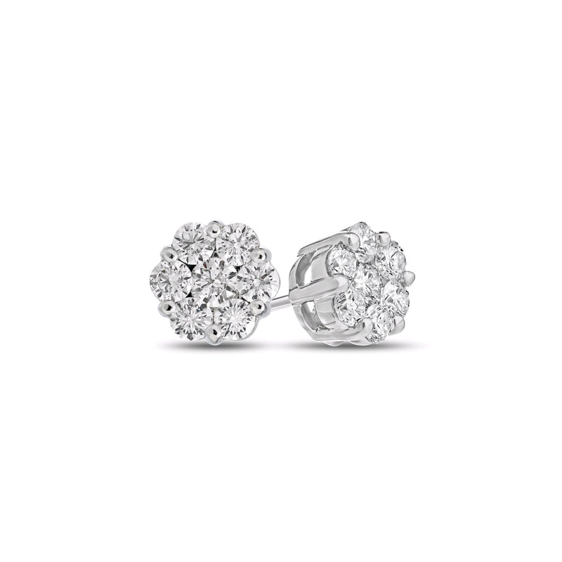 Small Diamond Cluster Earrings, .25 Carat Total, 14K White Gold