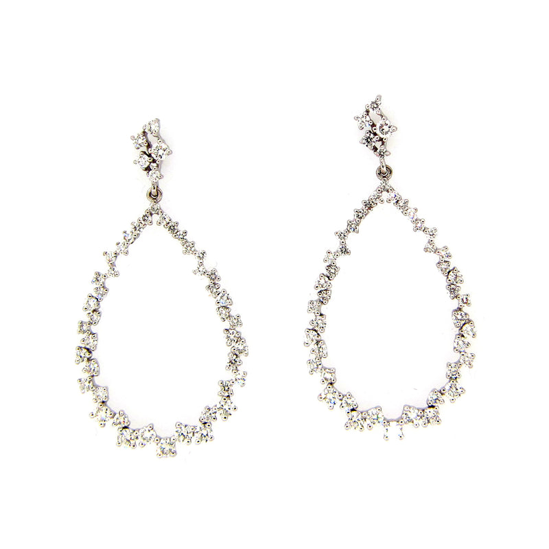 Open Pear Shaped Diamond Dangle Earrings, 14K White Gold