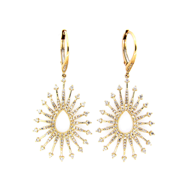 Diamond Burst Dangle Earrings, 14K Yellow Gold