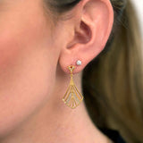 Fan Design Diamond Dangle Earrings, 14K Yellow Gold