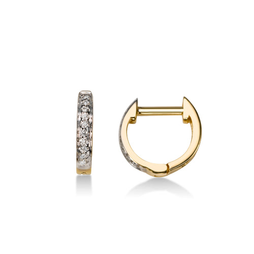 Tiny Mini Diamond Hoop Earrings, 14K Yellow Gold