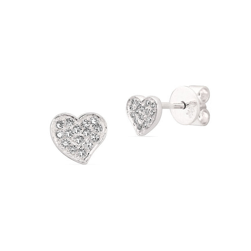 Petite Pavé Diamond Heart Earrings, 14K White Gold