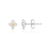 Petite Flower Shape Diamond Earrings, 14K White Gold