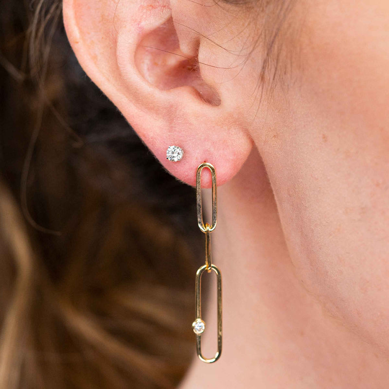 Paperclip Dangle Earrings with Diamond Accent, 14K Yellow Gold