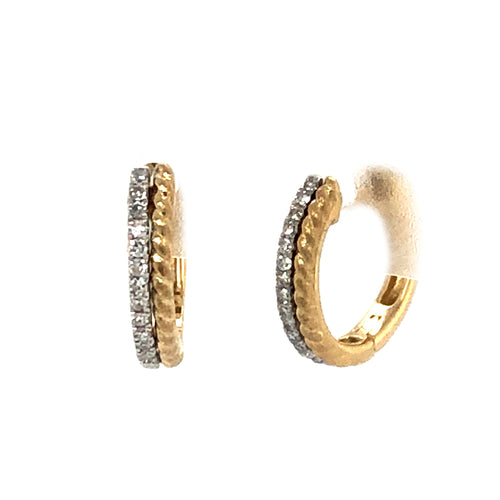 Two Tone Diamond Hoop Earrings, .08 Carat, 14K Yellow and White Gold