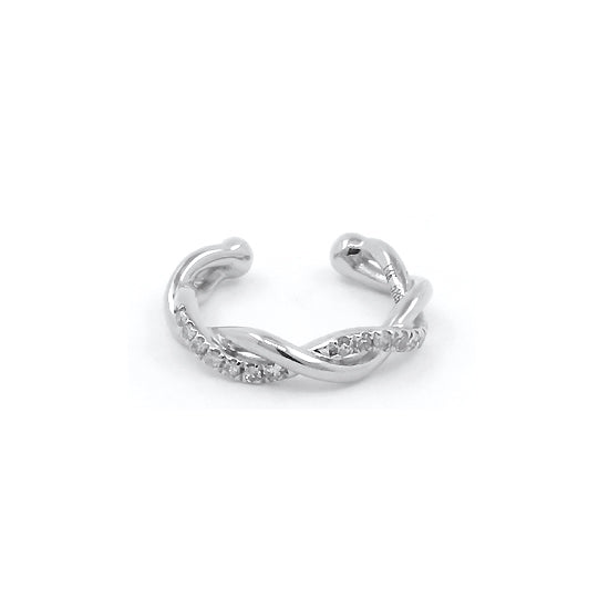 Diamond Twist Ear Cuff Single Earring, 14K White Gold