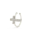 Diamond Cross Ear Cuff Single Earring, 14K White Gold