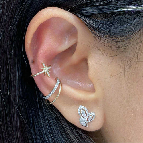 Triple Diamond Leaf Earrings, 14K White Gold