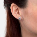 Baguette and Round Diamond Stud Earrings, 18K White Gold