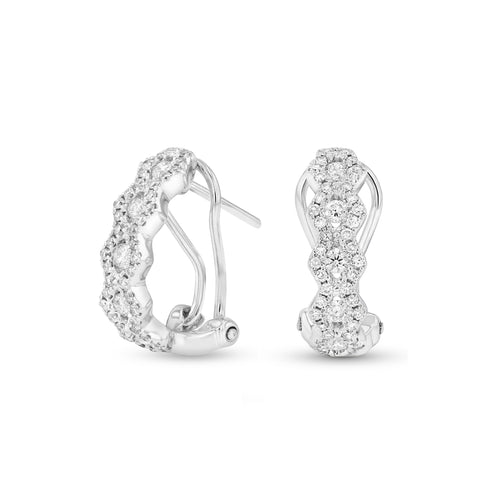 Vintage Style Diamond Half Hoop Earrings, 18K White Gold