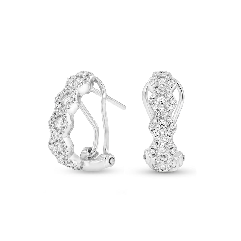 Vintage Style Diamond Half Hoop Earrings, 18K White Gold