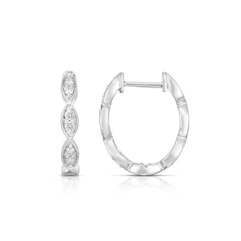 Scalloped Diamond Hoop Earrings, .23 Carat, 14K White Gold