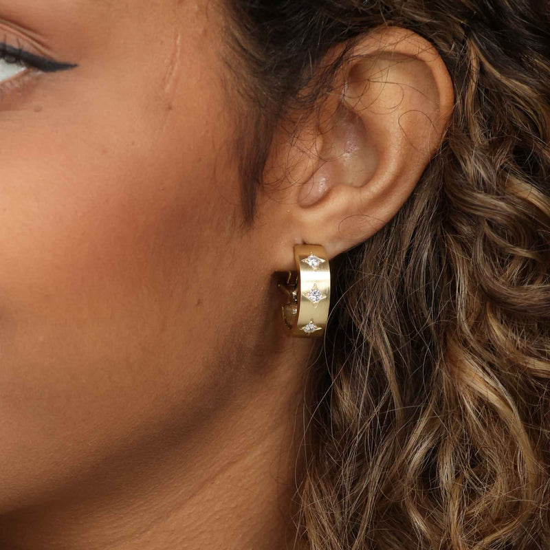 Burnished Diamond Wide Hoop Earrings, 14K Yellow Gold