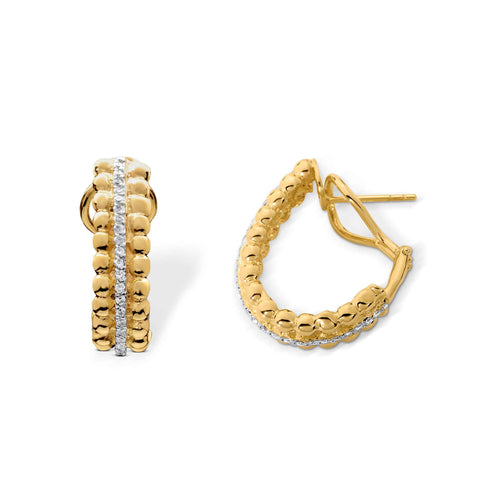 Bead Design Diamond Hoop Earrings, 14 Karat Gold