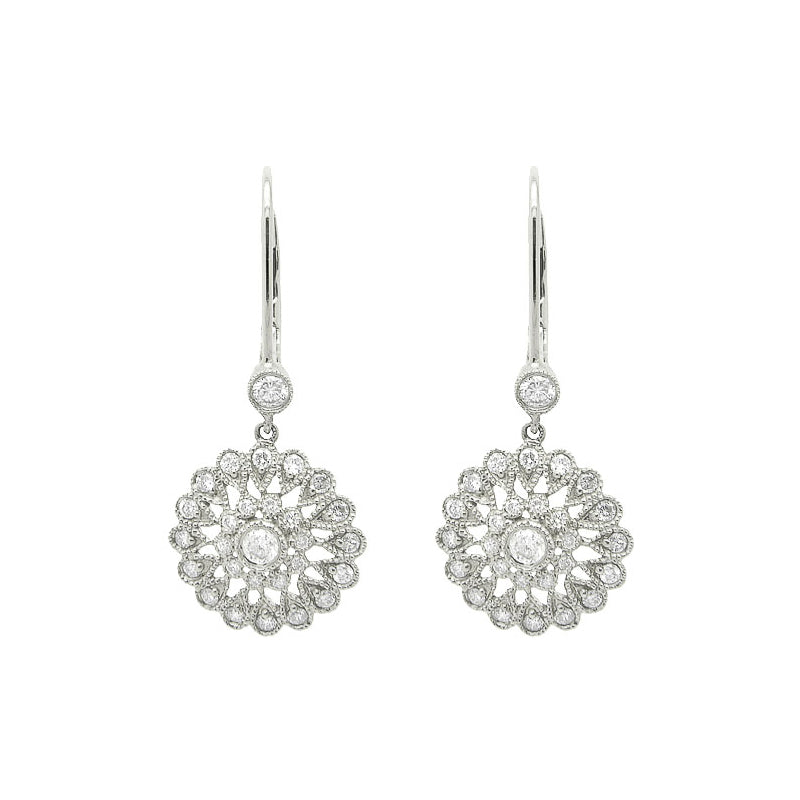 Vintage Style Diamond Drop Earrings, 14K White Gold