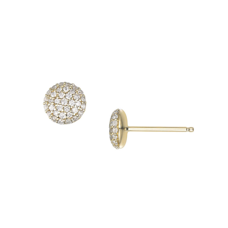 Pavé Diamond Round Earrings, .33 Carat Total, 14K Yellow Gold