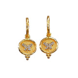 Hand Hammered Disc Dangle Earrings, 14K Yellow Gold