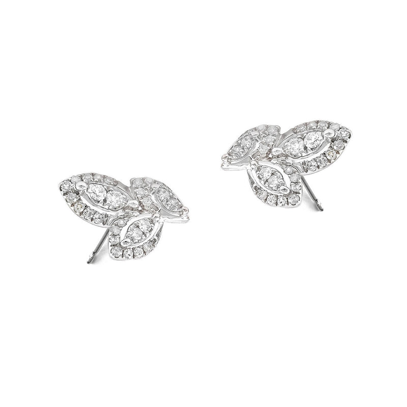 Triple Diamond Leaf Earrings, 14K White Gold