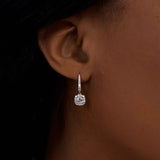 Large Diamond Halo Dangle Earrings, 14K White Gold
