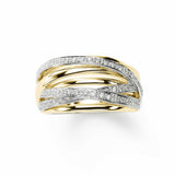 Gold and Diamond Criss Cross Band, 14K Yellow Gold