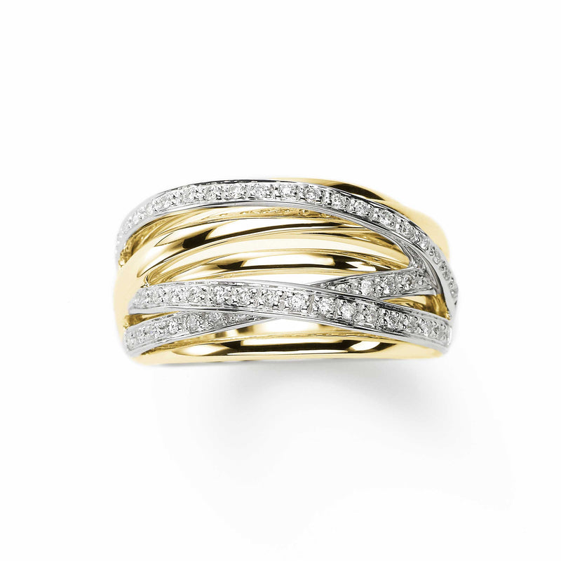 Gold and Diamond Criss Cross Band, 14K Yellow Gold
