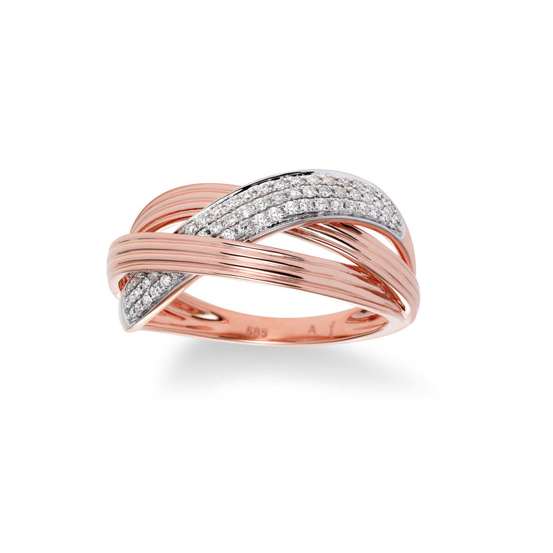 Diamond Pave Crossover Ring, 14K Rose Gold