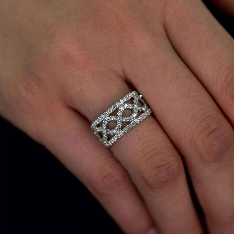 Open Design Criss Crossing Diamond Band, 14K White Gold