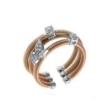 Triple Strand Ring with Diamond Butterfly, 14K Rose Gold
